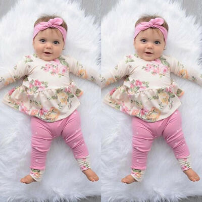 

3Pcs Newborn Baby Girls Floral Tops Dress Pants Leggings Outfits Clothes 0-24M