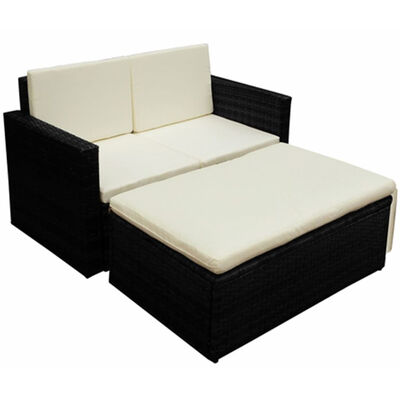 

2 Piece Garden Lounge Set with Cushions Poly Rattan Black