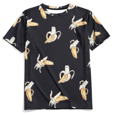 

Toponeto Men Summer Fashion Casual Printing Short-Sleeve Banana & Cat T-Shirt Top Blouse
