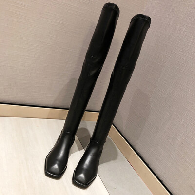 

autumn&winter knee boots thin-thin boots thin-and-thin-leg elastic boot thick&high-barrel leather boots
