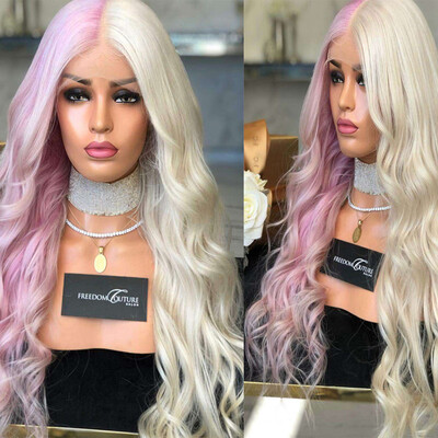 

〖Follure〗Womens Fashion Wig Pink White Synthetic Hair Long Wigs Wave Curly Wig