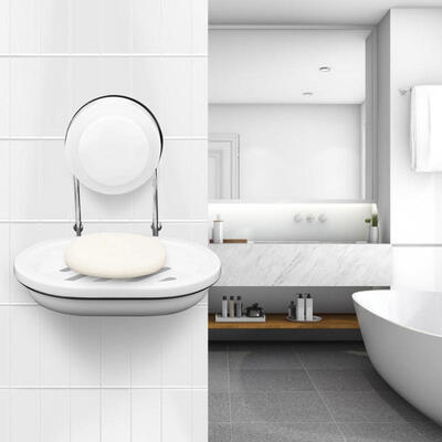 

Greensen Double Layer Wall Soap Holder Box Dish with Suction Cup Bathroom Household Organizer
