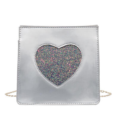 

PU Leather Sequins Heart Square Bags Women Messenger Crossbody Shoulder Bag