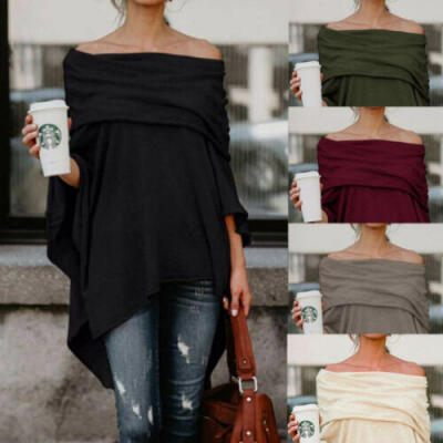 

US Womens Batwing Sleeve Off Shoulder Tee Shirts Blouse Loose Knit Sweater Tops