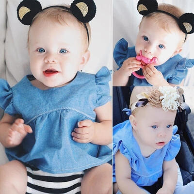 

2PCS Kids Baby Boys Girls Cowboy Denim Shirt Top Clothes Pants Outfits Set 0-24M
