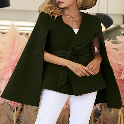 

Solid Slit Sleeves Strappy Shawl Collar Open Front Coat