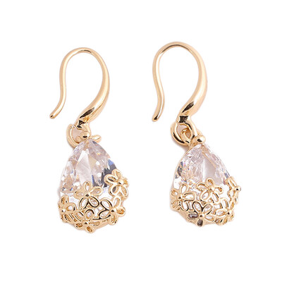 

Zircon Silver Earrings Delicate Flowers New Teardrop-shaped Pierced Earrings
