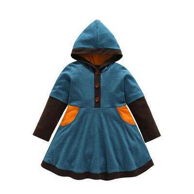 

Toddler Kids Cotton Girls Long Sleeve Splicing Thicken Hooded A-line Dress