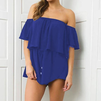

Starmoon Womens Off Shoulder Solid Ruffles Holiday Mini Playsuit Ladies Shorts Jumpsuit