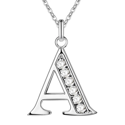

Fashion Crystal 925 Silver Plated Alphabet Initial Letter A to Z Pendant Necklace
