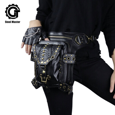 

steel master Punk PU Leather Waist Bags Gothic Rivet Black Fanny Packs Steampunk Handbags for Men WomenWhats in the box