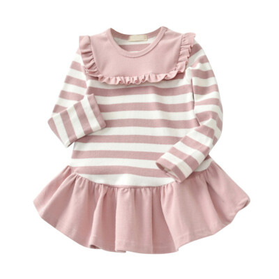 

3-12T High Quality 2018 New-arrival Fashion Girls Striped Long Sleeve Dress Children Casual Dress Baby Outfits