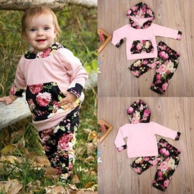 

Newborn Baby Girls Floral Hooded Tops Pants Leggings Outfit Clothes Set Playsuit