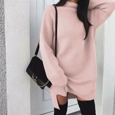 

Women Long Sleeve Knitted Sweater Oversized Pullover Loose Jumper Top Mini Dress