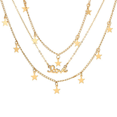 

HuaTang Gold Chain Tiny Star Love Pendant Necklace Women Adjustable Multi-layer Necklaces Choker Jewelry Collares 4558
