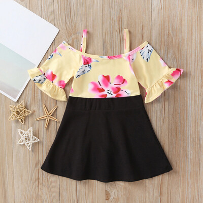 

Toddler Kids Baby Girls Flower Print Short Sleeve Princess Party Sling Dresses
