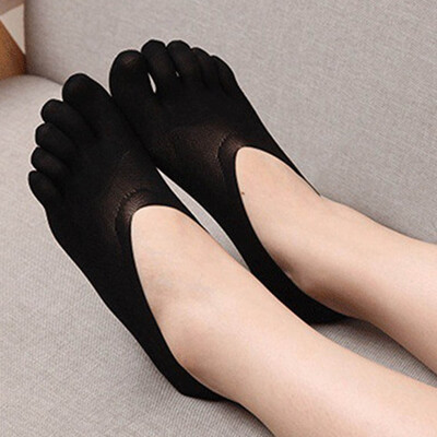 

1 Pair Summer Style Thin Cotton Women Toe Socks Silicone Deodorant Ankle Five Finger Dress Boat Socks Solid Color New