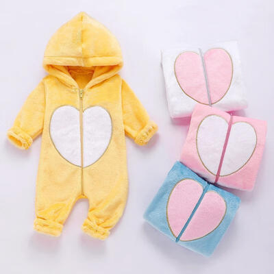 

Newborn Baby Boy Girl Winter Romper One Piece Zipper Hooded Jumpsuit Cute Loving Heart Pattern Outfits