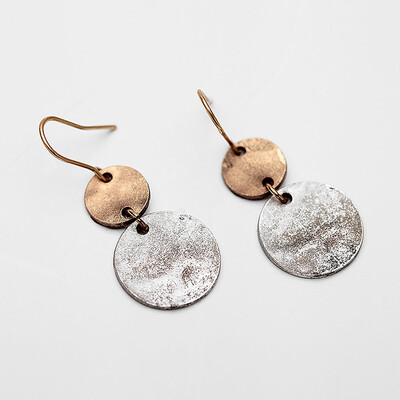

New Mode Women Europe Zinc Alloy Drop Earrings Vintage Antique Silver Color Copper Double Round Pendant Dangle Earrings Jewelry