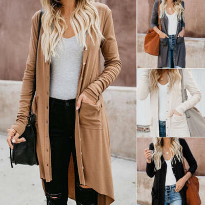 

Women Long Cardigan Loose Sweater Long Sleeve Knitted Outwear Jacket Coat Tops