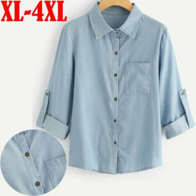 

Fashion Large Size Womens Tops Ladies Long Sleeve Denim Blouse Button Shirt Coat