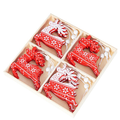 

12pcs Natural Wood Christmas Tree Ornament Wooden Hanging Pendant Gift Snow Elk Christmas Decora adornos de navidad New Year
