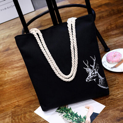 

Hot Fashion Letter Print Canvas Tote Bag Shoulder Handbag With Hemp Ropes for Women Girls