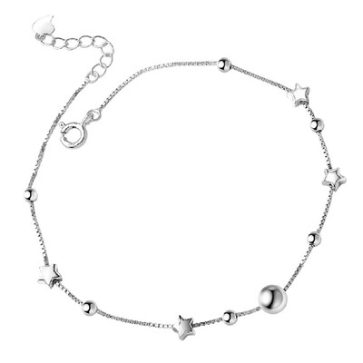 

Womens Korean Style Silver Plated Platinum Ankle Bracelet Adjustable Length Stars Beads Foot Link Chain