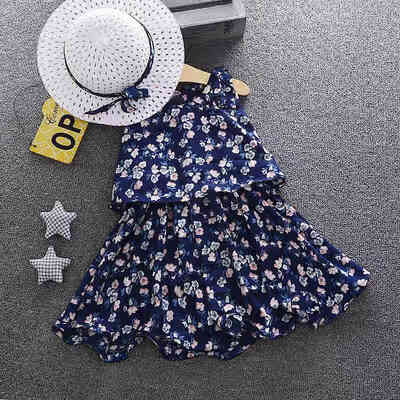 

Summerborn Toddler Girls Floral Tutu Dress Vestidos Kids Baby Girl Princess Dresses Sundress Hats 2PCS Clothing Set Sunsuit