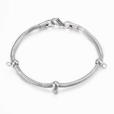 

304 Stainless Steel Chain Bracelet Makings with Lobster Claw Clasps Stainless Steel Color 7-78"200x310x36mm Hole 3mm