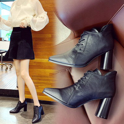 

Thick&high-heeled ankle boots female spring&autumn single boots female leather bare boots