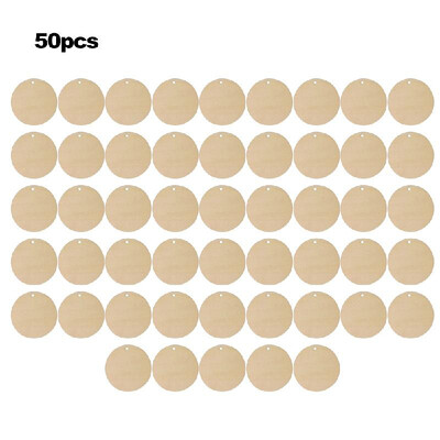 

50pcsset Unfinished Wooden Cutout Round-shape Hanging Slices with a Hole DIY Wood Crafts Props for Festival Party Home Decoration