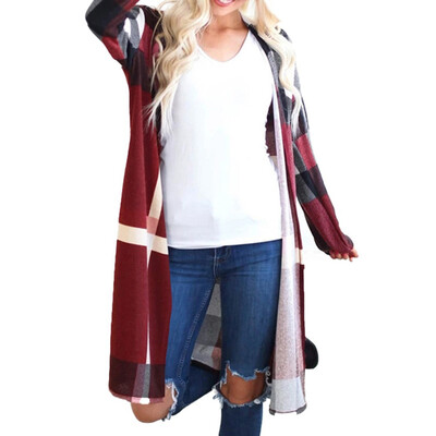 

2019 Autumn Fashion Women Plaid No buckle Straight Cardigan coat
