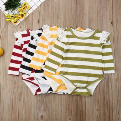 

Baby Girls Boy 100Cotton Bodysuit Newborn Striped Jumpsuit Long Sleeves Romper