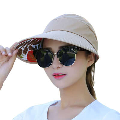 

Roll-up Adjustable Wide Brim Foldable Panama Cap Girl Visor Summer Beach Sun Hat Empty Top Sunshade Camping Cap