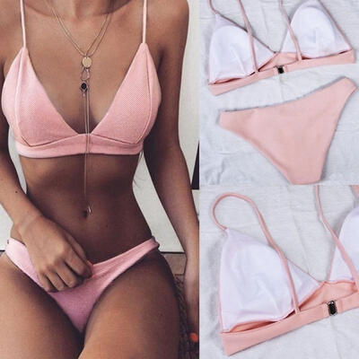 

Women Lady Sexy Deep V-neck Sleeveless Babydoll Bandage Push-up Bikini Lingerie Swimsuit Beachwear