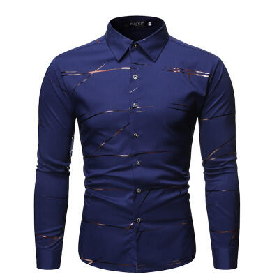 

Mens Long Sleeve Print Shirt Casual Button Down Slim Fit Dress T-shirts