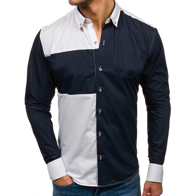 

Toponeto Fashion Mens Long Sleeve Patchwork Button Large Size Casual Top Blouse Shirts