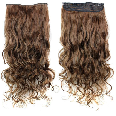 

5 Clips 34 Full Head Long Curly Wavy Wig Clip In Natural Synthetic Hair Extensions Hairpieces 18 Inches Blonde Black for Women La