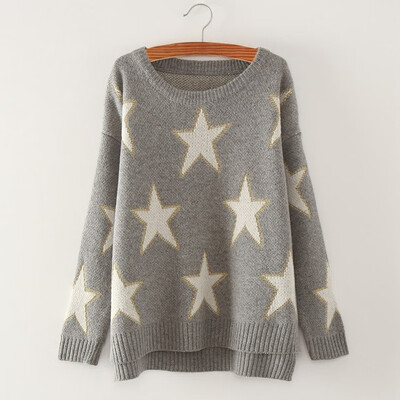

Womens western autumn&winter round neck Korean version of sweater bright silk star patterns under a fork cover sweater
