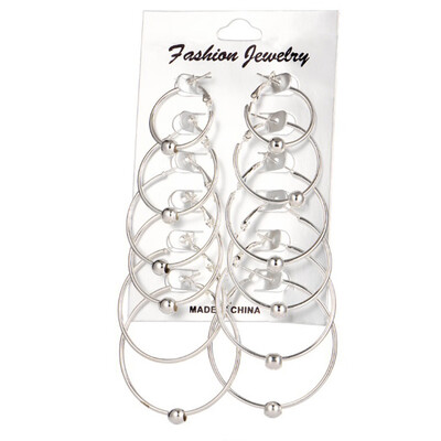 

6 PairsSet Fashion Big Round Circle Hoop Earrings Ball Pendant Women Jewelry