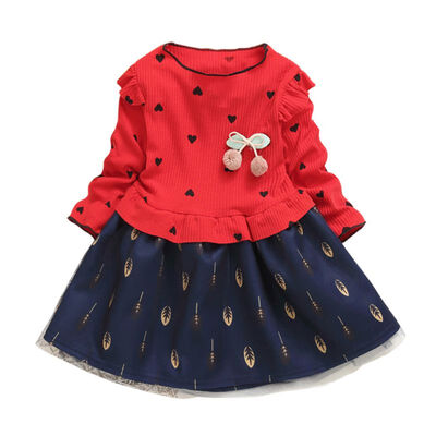 

Spring Kids Girls Casual Long Sleeve Dress Costume Baby Heart Pattern Children Cotton Dresses
