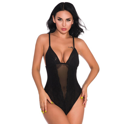 

Toponeto New One Piece Women Mesh Lace V-Neck Teddy Lingerie Jumpsuit Bodysuit Underwear