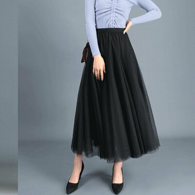 

Women High Waist Pleated Tulle Tutu Dress Lady Evening Beach Long Maxi Skirts