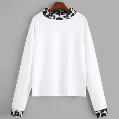 

Nomeni Womens Leopard Print Color Tops Round Neck Long Sleeve T-Shirt Blouse