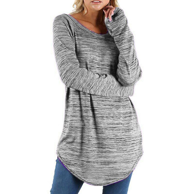 

Women O Neck T-Shirt Loose Plus Size Spring Autumn Long Sleeve Solid Color Long Top