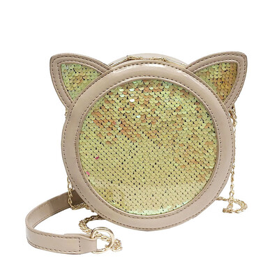 

Women Round Small Messenger Bag 2019 New Korean Cat Ear Cute Small Bag Fashion Sequins Handbag Shoulder Crossbody Chain Girl Bag