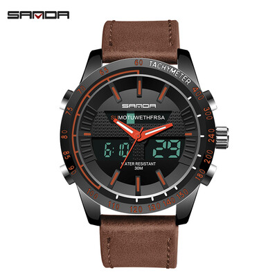 

Fashion Brand Men Sports Watches Leather Strap Digital Analog Watch Army Military Waterproof Male LED Clock Relogio Masculino