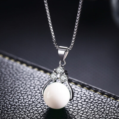 

Jade Necklace Female Clavicle Silver Plated Wild Transfer Pearl Crystal Pendant