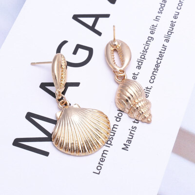 

EK646 Bohemian Sea Shell Drop Earrings For Women Metal Starfish Conch Shell Cowrie Statement Earrings 2019 Summer Beach Jewelry